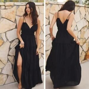 Anthropologie Hutch Tiered V-Neck Maxi Dress - Black - Size Small